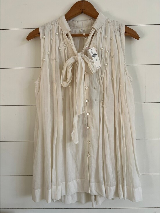 Tops - NWT Anthropologie Feather Bone Leonie Pearl Tie-Neck Tunic Blouse Small
